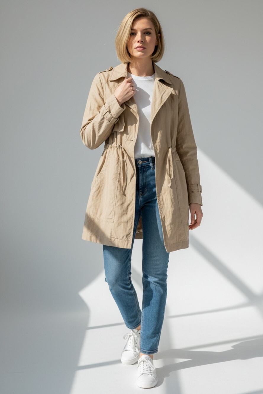 Anthropologie Sanctuary Jules Light Beige Utility Trench Clean Girl Aesthetic L
